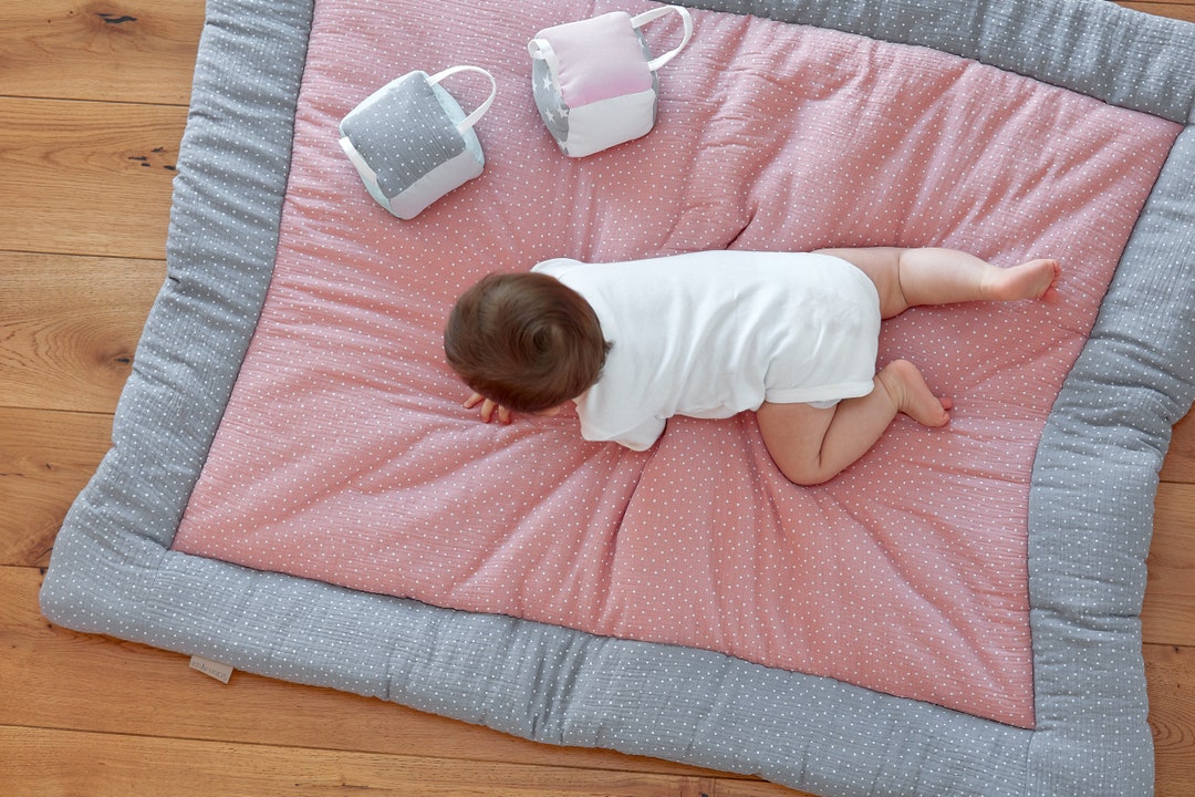 Kraftkids Playpen Insert Muslin Gray Dots Muslin Pink Dots 75 Etsy