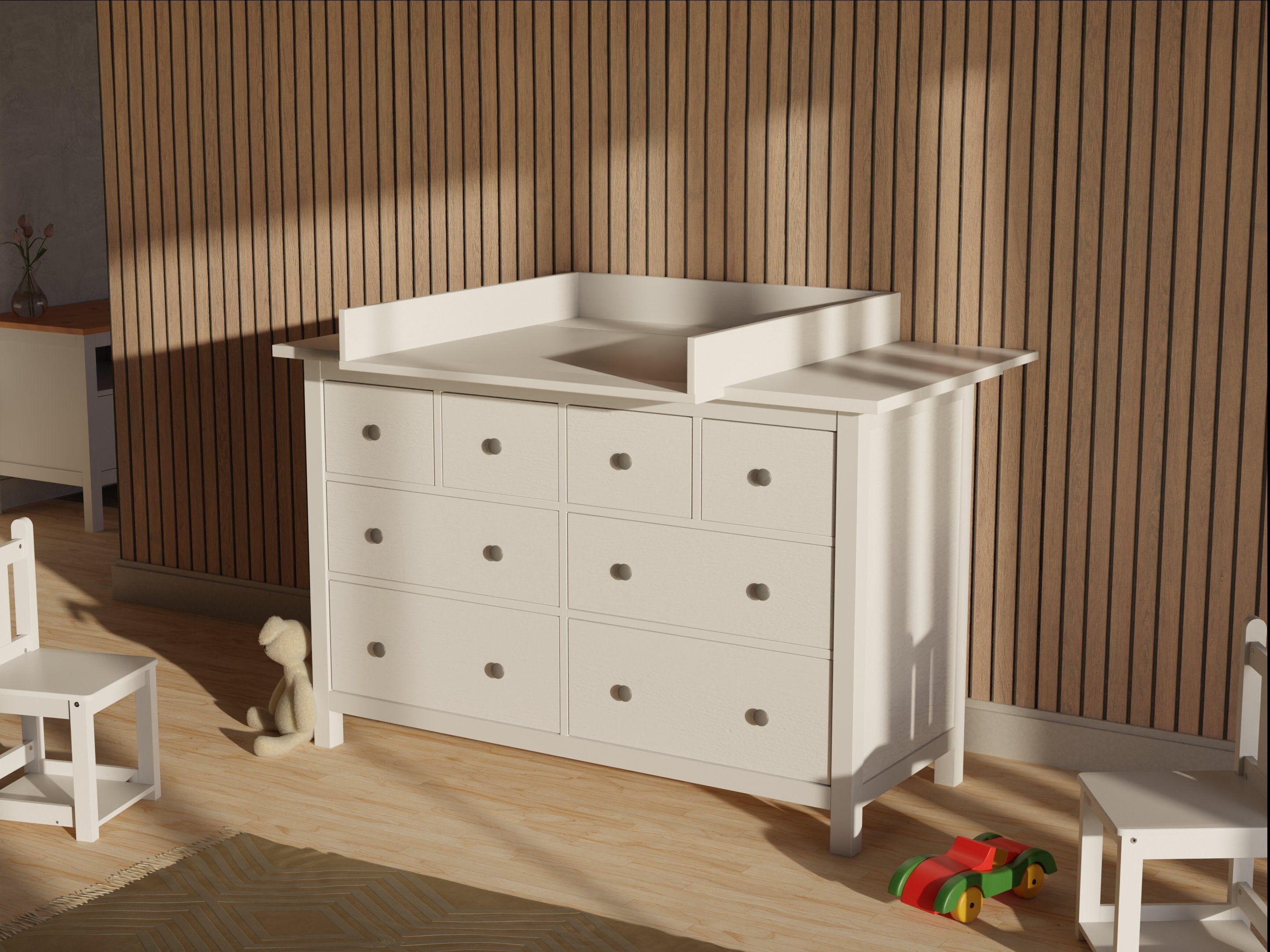 Puckdaddy – Cambiador Lasse, Compatible con la Cómoda Hemnes de IKEA – 80 x  80 x 10 cm de Madera Blanca – Tablero de Calidad con Material de Montaje  para Pared : : Bebé
