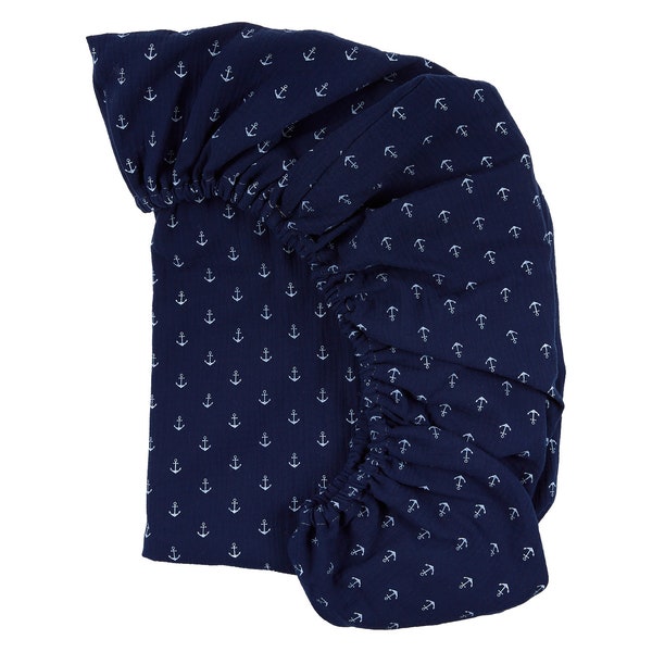 KraftKids fitted sheet muslin dark blue anchor (several versions)