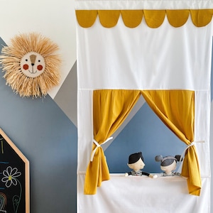 KraftKids poppentheater Punch en Judy theater dubbele crêpe mosterdgeel inclusief telescopische stang