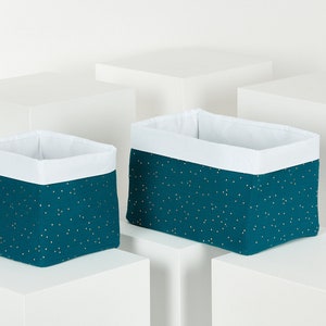 KraftKids basket fabric basket Utensilo muslin golden dots on petrol 20 x 20 x 20 cm, 20 x 33 x 20 cm