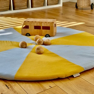 KraftKids play mat round double crepe yellow mustard double crepe gray