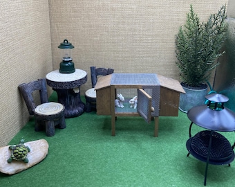 Miniature Rabbit Hutch and Backyard Items