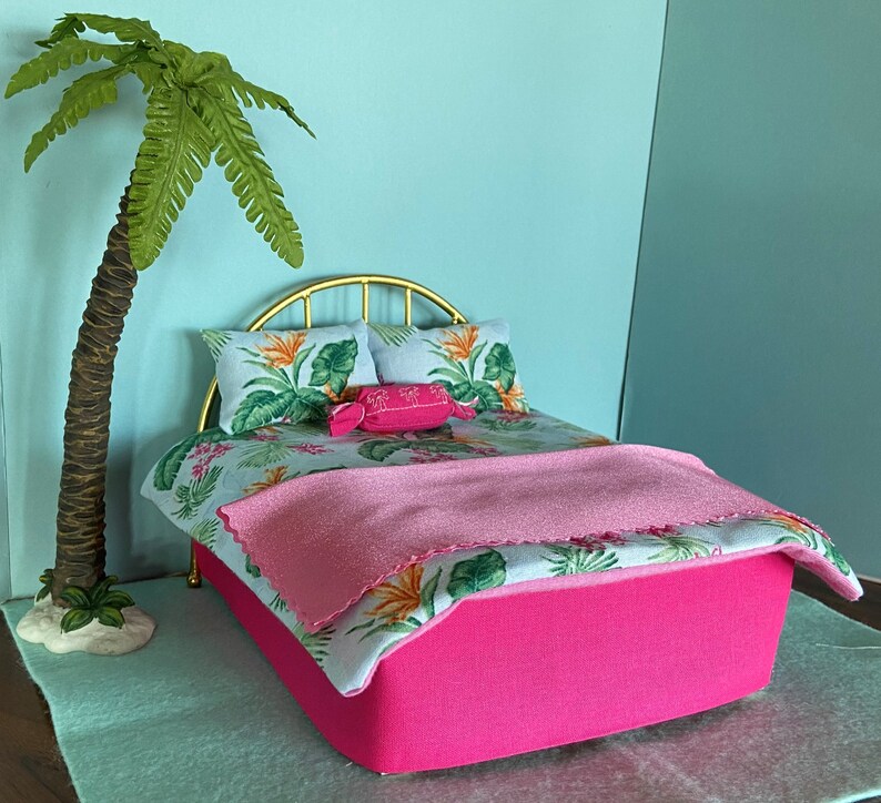Dollhouse brass Bed in Tropical & Pink - Etsy