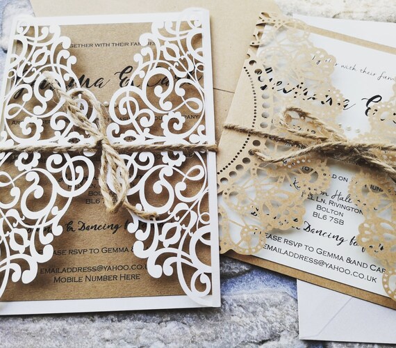 Elegant Rustic Laser Cut Wedding Invitations | Etsy