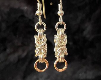 Byzantine Sterling Silver Earrings with Rose Gold Accent