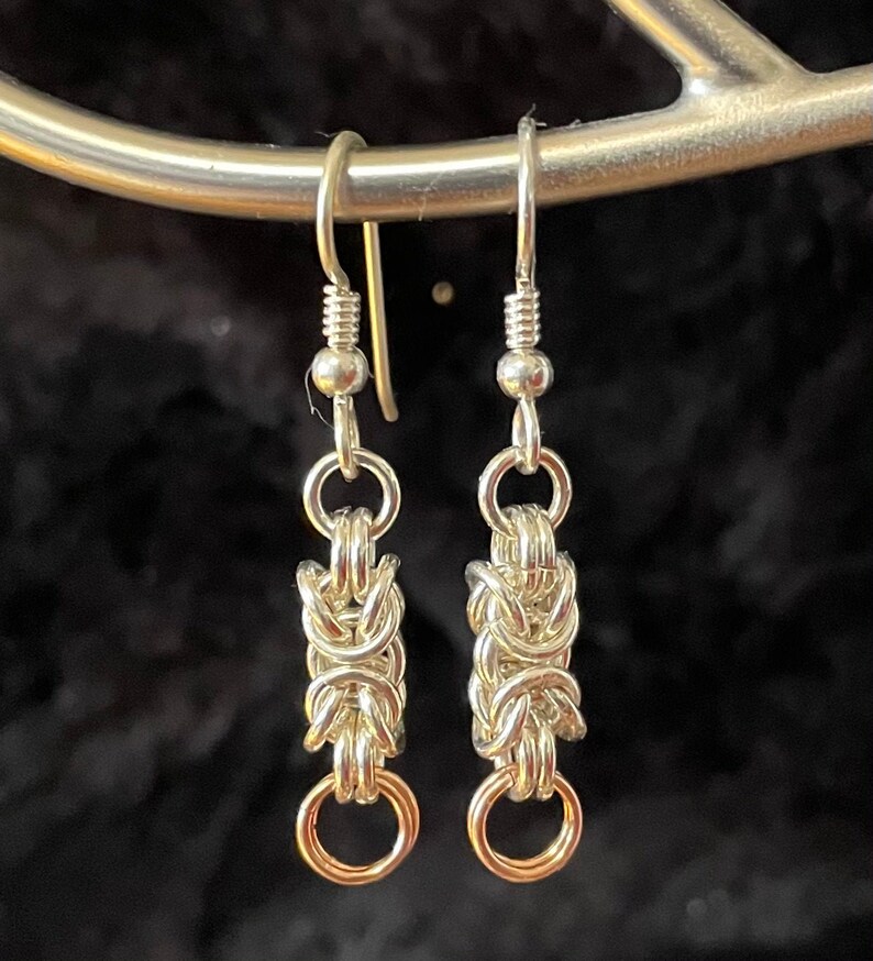 Byzantine Sterling Silver Earrings with Rose Gold Accent