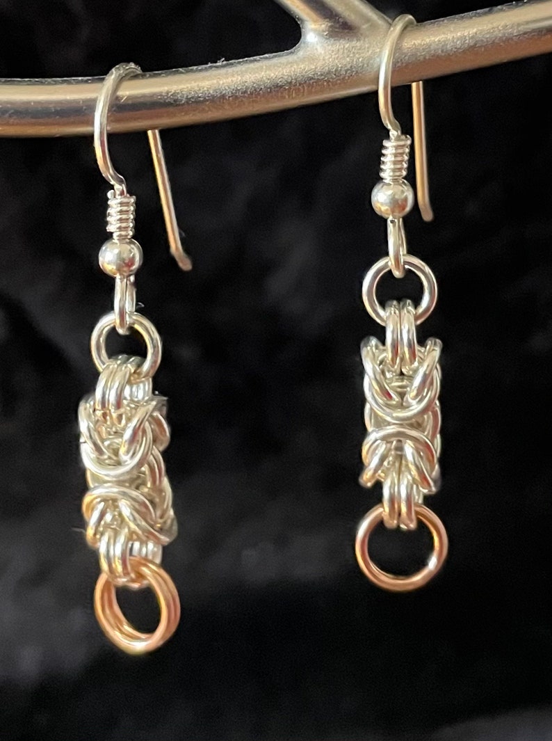 Byzantine Sterling Silver Earrings with Rose Gold Accent