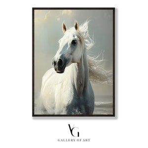 Oil Painted White Horse Artwork – Instant Digital Download, Home & Office Décor