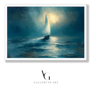 Sunset Voyage - Serene Sailboat Journey - Digital Art Print for Home Decor