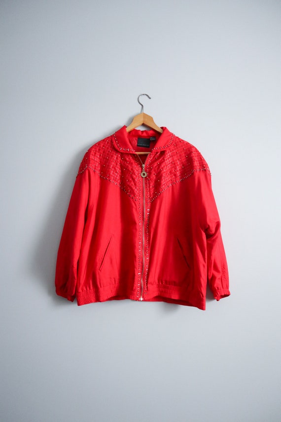 vintage 90s beaded red silk bomber jacket