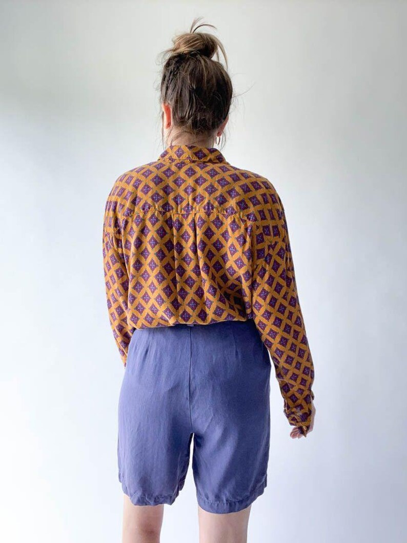 mustard moroccan print blouse