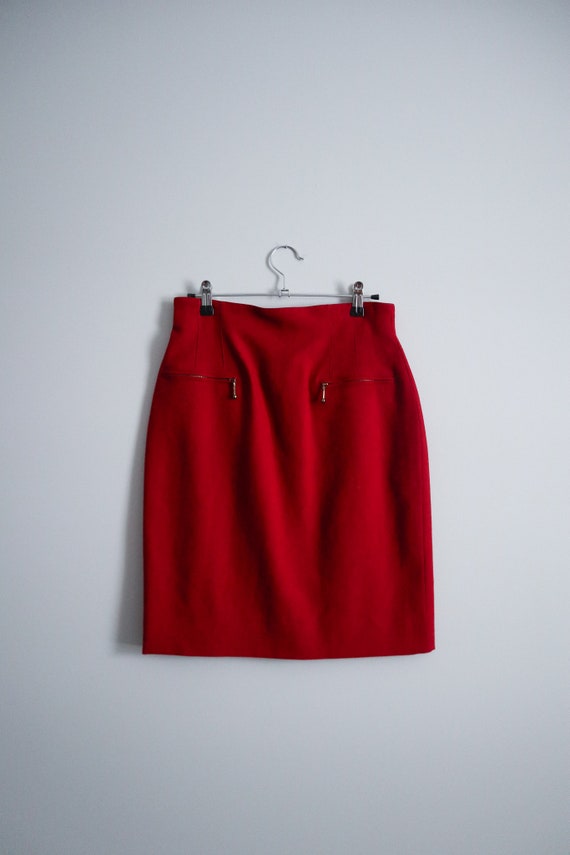 escada red wool high waisted mini skirt