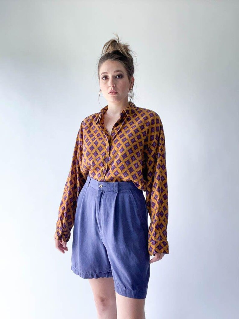 mustard moroccan print blouse