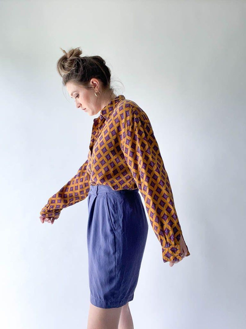 mustard moroccan print blouse