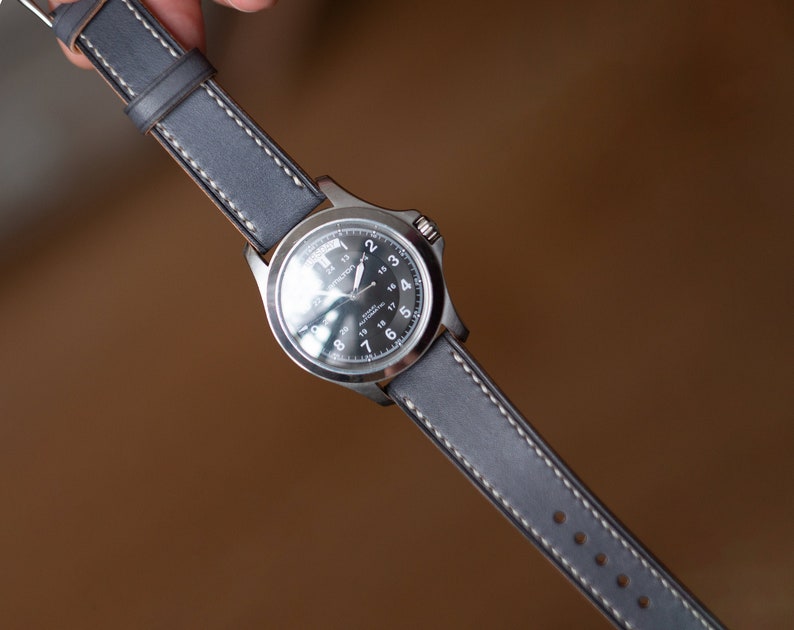 Gray tapered leather watch strap classic watch band 14mm 15mm Etsy