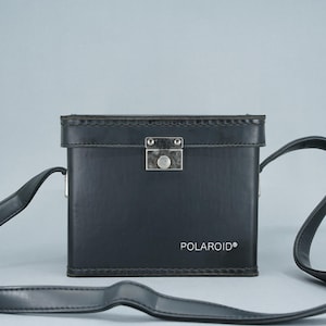 Custodia a tracolla in pelle vintage originale Polaroid per macchina fotografica - Nera