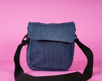 Upcycled Denim Polaroid Camera Bag: Vintage Shirt Lining