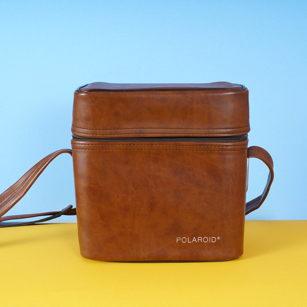 Original Vintage Faux Leather Polaroid Camera Shoulder Box Bag Case - Brown