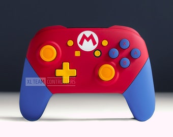 Mario Themed Nintendo Switch Pro Controller Custom Painted Wireless Gamepad Blue Grips Yellow Thumbsticks Colorful Buttons