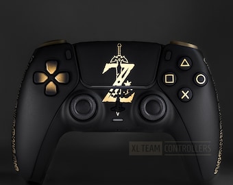 Matte Black Zelda Breath Of The Wild PS5 DualSense Wireless Controller Hylian Text Sheikah Eye Symbol Logo No Drift Joystick Option