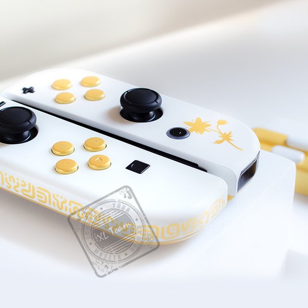 Custom The Legend of Zelda Breath of the Wild Themed White and Gold Nintendo Switch Joy-Con JoyCon Controllers