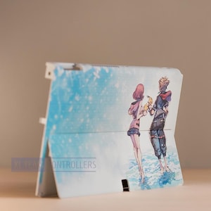 May include: A white Nintendo Switch console skin with a blue and white background featuring two anime characters. The text "CONTROLLERS" is visible in the bottom left corner.