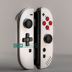 Custom-painted Nintendo Switch Joy-Cons in a nostalgic Game Boy retro theme. Features a classic off-grey matte shell with signature red ABXY buttons and a retro-style D-pad. Detailed black speaker-vent graphics on the right controller. Professional hand-painted automotive-grade matte finish for a high-end, smooth tactile feel.