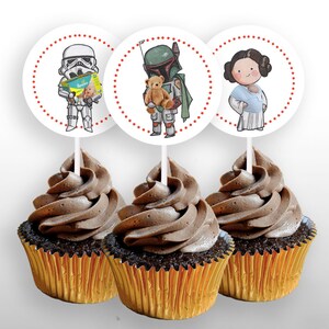 INSTANT DOWNLOAD Star Wars Baby Shower Characters Cupcake Toppers or 2&quot; Round Stickers, Star Wars Decorations, Printable, .pdf file