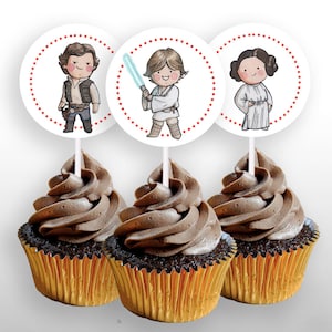 INSTANT DOWNLOAD Star Wars Standard Characters (no props) Cupcake Toppers or 2&quot; Round Stickers, Star Wars Decorations, Printable, .pdf file