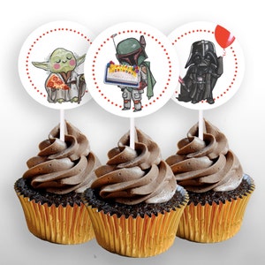 INSTANT DOWNLOAD Star Wars Birthday Party Characters Cupcake Toppers or 2&quot; Round Stickers, Star Wars Decorations, Printable, .pdf file