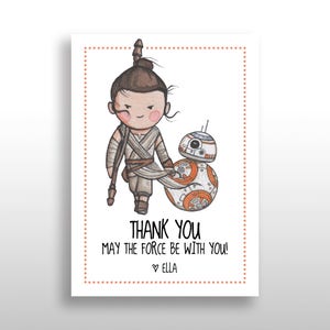 EDITABLE PRINTABLE Star Wars Rey bb-8 Thank You Cards DOWNLOAD, Star Wars Thank You, Girl Star Wars Birthday Party .pdf and .jpg files