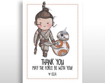 EDITABLE PRINTABLE Star Wars Rey bb-8 Thank You Cards DOWNLOAD, Star Wars Thank You, Girl Star Wars Birthday Party .pdf and .jpg files