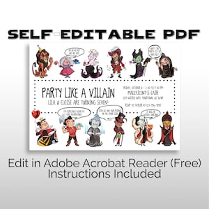 DISNEY VILLAINS Invitation, Halloween / Birthday Party Invite 5x7, House of Villains, Maleficent, EDITABLE Printable Personalized Custom Pdf