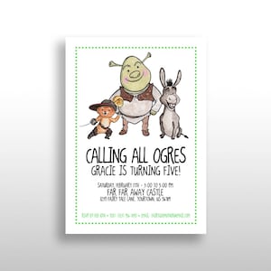 EDITABLE PRINTABLE Shrek Birthday Party Invitations, Shrek, Donkey & Puss In Boots, Green Border, Bday Party Invite, Instant Download .pdf