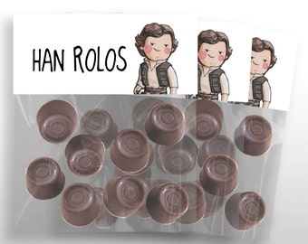 INSTANT DOWNLOAD Star Wars Han Rolos  Treat Bag Toppers, Han Solo Birthday Treat Bags, 1 .pdf file with 6 Treat Bags, PRINTABLE food decor