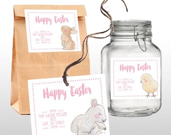 EDITABLE PRINTABLE Easter Baby Animals Favor Tags, Gift Tags, Treat Tags, DOWNLOAD with Lamb, Chick, and Bunny 1 .pdf file, 6 tags per page