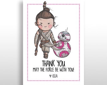 EDITABLE PRINTABLE Star Wars Pink Rey bb-8 Thank You Cards DOWNLOAD, Star Wars Thank You, Girl Star Wars Birthday Party .pdf and .jpg files