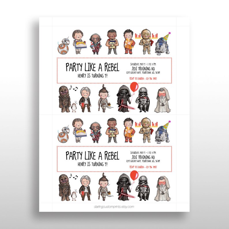EDITABLE PRINTABLE Star Wars the Force Awakens the Last Jedi | Etsy