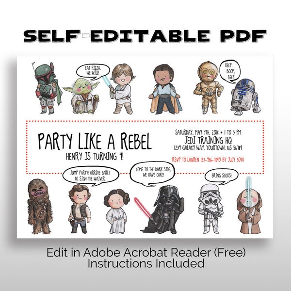 EDITABLE PRINTABLE Star Wars Party Invitation pdf DOWNLOAD, Star Wars Birthday, Baby Shower, May the 4th, May the Fourth, Star Wars Premier