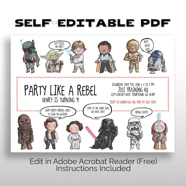 EDITABLE PRINTABLE Star Wars Celebration Invitation pdf Down load, Star Wars Birthday, Kid Shower, May well the 4th, Could possibly the Fourth, Star Wars Most significant graphic regarding Printable Star Wars Birthday Invitations identified as EDITABLE PRINTABLE Star Wars Bash Invitation pdf Obtain, Star Wars Birthday, Little one Shower, Might the 4th, Could possibly the Fourth, Star Wars Greatest