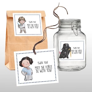 INSTANT DOWNLOAD Star Wars Baby Shower Favor Tags, Navy Blue Border, Thank You Tags, Classic Star Wars Characters, PRINTABLE .pdf file