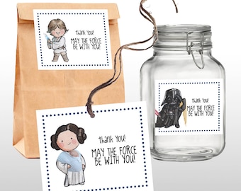 INSTANT DOWNLOAD Star Wars Baby Shower Favor Tags, Navy Blue Border, Thank You Tags, Classic Star Wars Characters, PRINTABLE .pdf file