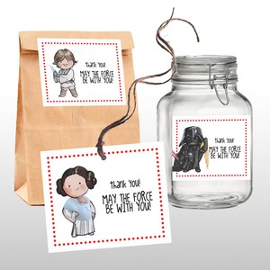 INSTANT DOWNLOAD Star Wars Baby Shower Favor Tags, Red Border, Thank You Tags, Classic Star Wars Characters, PRINTABLE .pdf file
