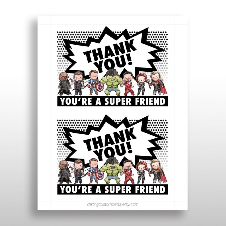 PRINTABLE Marvel Avengers Birthday Thank You Cards Instant - Etsy