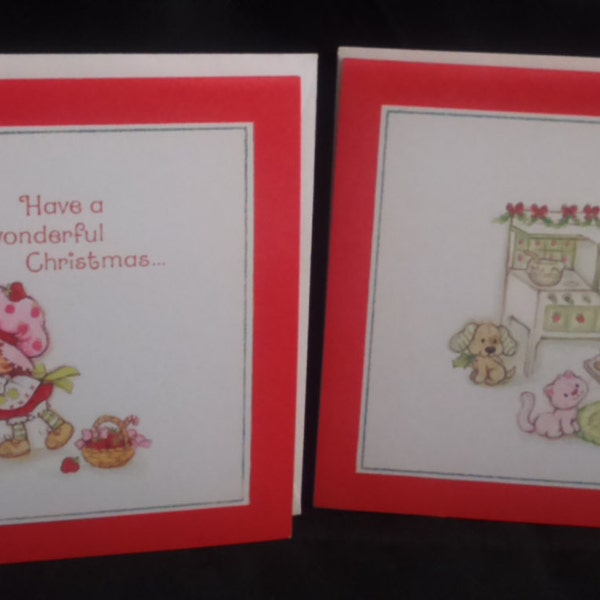 Vintage 1980 Strawberry SHORTCAKE Christmas Cards and Envelopes. Set of 2
