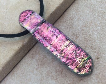 Pink Dichroic Pendant, Pink Necklace, Fused Glass Jewelry, Dichroic Glass Jewelry, Pink Pendant, Pink Dichroic - HEA426