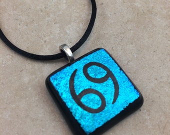 Cancer Necklace, Teal Blue Dichroic Pendant, Fused Glass Jewelry, Dichroic Glass Jewelry, Dichroic Pendant Necklace - HEA519