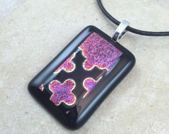 Moroccan Design Necklace, Glass Jewelry, Fused Glass Jewelry, Dichroic Pendant, Dichroic Glass Jewelry, Purple Dichroic - HEA238