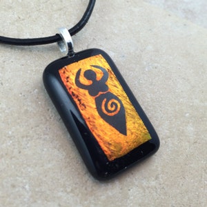 1/2 OFF SALE - Goddess Necklace, Orange Dichroic, Dichroic Pendant, Fused Glass Jewelry, Dichroic Glass Jewelry, Goddess Pendant - HEA363